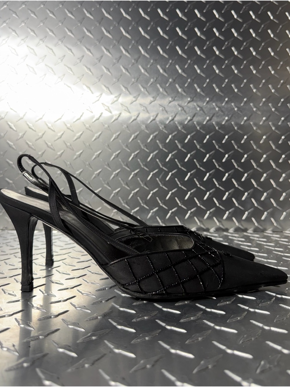 Chanel Vintage Satin Embellished Logo Slingbacks in Black 40.5 - Picture 7 of 7